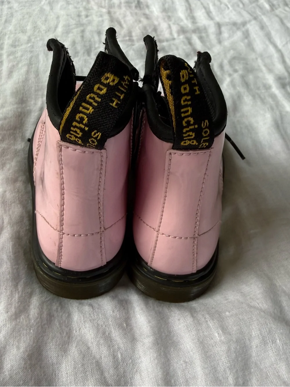 Dr. Martens Pink Patent Lace-Up Boots with Black Trim 1460 Sz 10 Girls